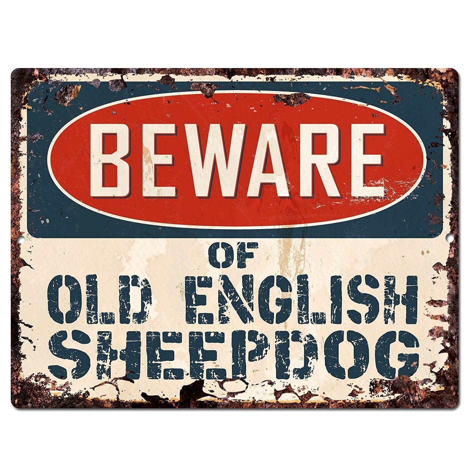 Beware of Old English Sheepdog Chic Sign Vintage Retro Rustic 9x 12 Metal Plate Store Home Decor Gift