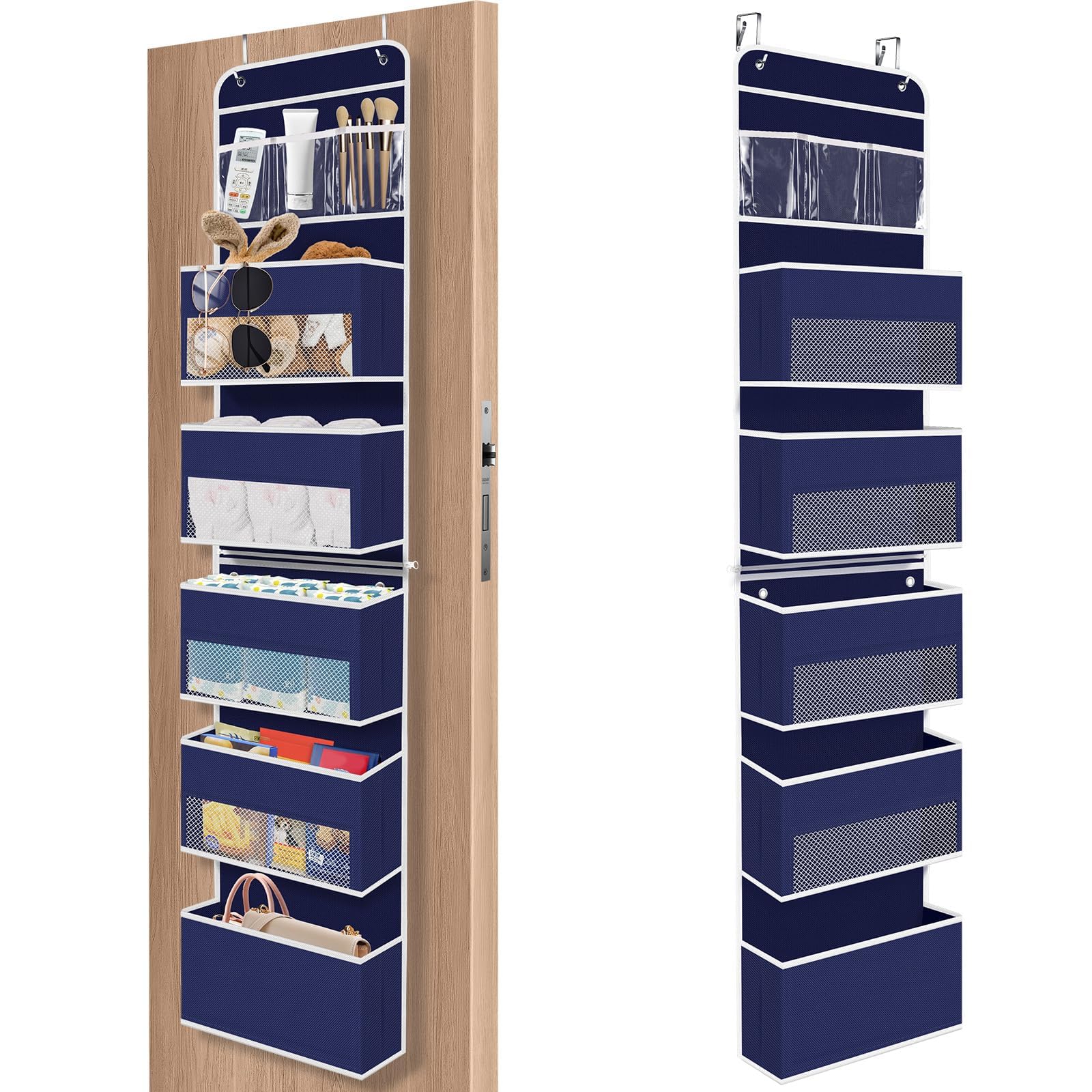 SpaceHacks 6-Tier Over The Door Organizer Hanging Storage Organizers with Clear Window 40lb Large Capacity Room Organizer for Pa