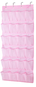 MISSLO Kids Shoe Organizer Pink Room Decor for Bedroom Door Hanging Baby Closet Storage over the Rack Breathable 24 Large Mesh P