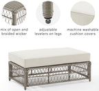 Crosley Furniture Ko70433Dw-Cr Thatcher Outdoor Wicker Coffee Table Ottoman, Driftwood With Creme Cushions