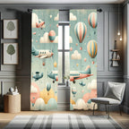 Ambesonne Planes Window Curtains, Cartoon Sky Scenario with Clouds Aircrafts Balloons Starry Atmosphere, Lightweight Decorative 