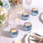 12 Pcs Blue Votive Candle Holders- Mercury Glass Votives Tealights Holders, Blue Candle Holders Blue Centerpieces For Blue Brida