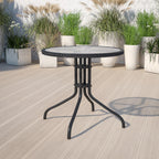 Flash Furniture Barker 28'' Round Tempered Glass Metal Table With Black Rattan Edging