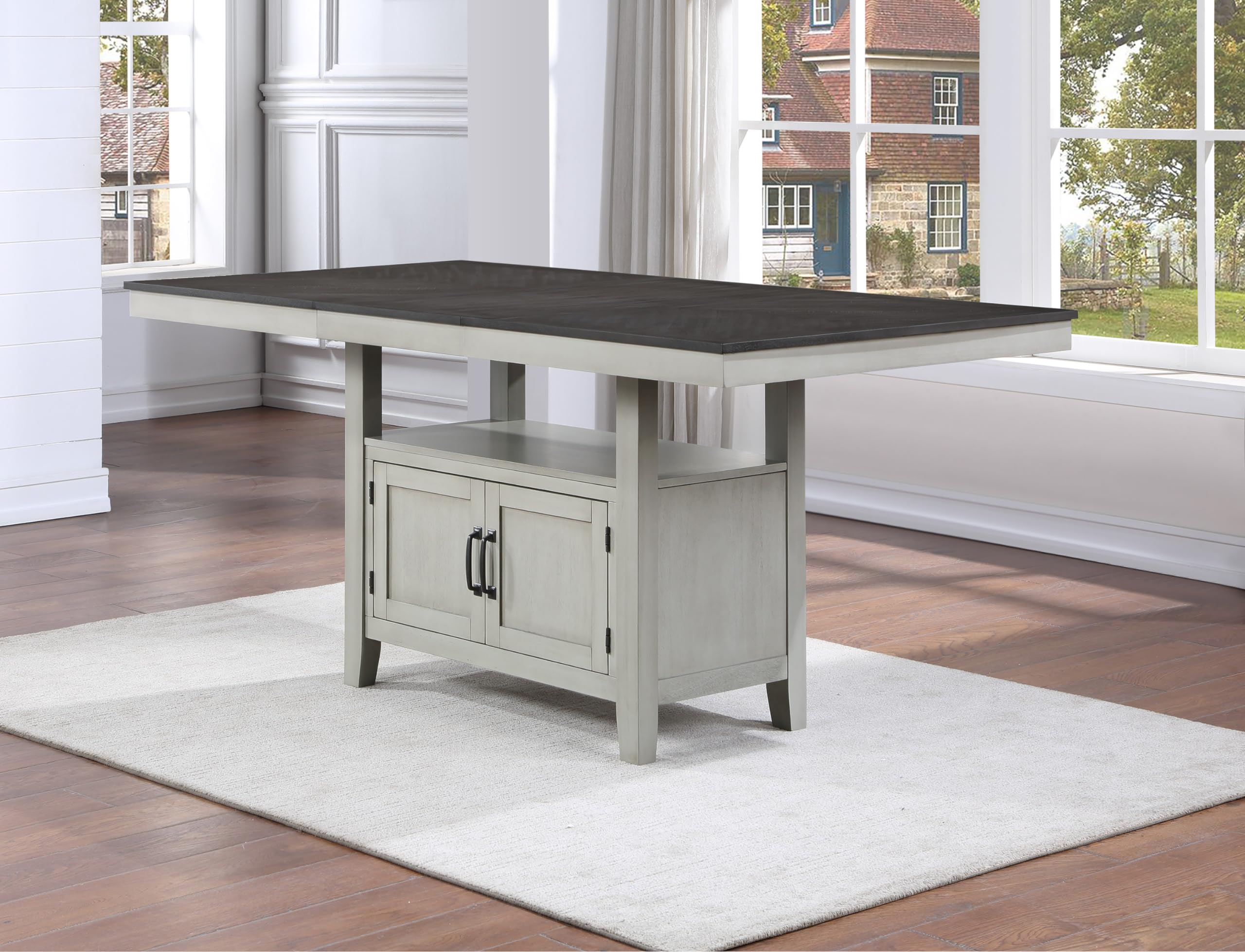 Steve Silver Co Grey Counter Height Chevron Veneer Top, Hidden Storage, Stylish Transitional Design Table, Two-tone Stone Gray and Charcoal