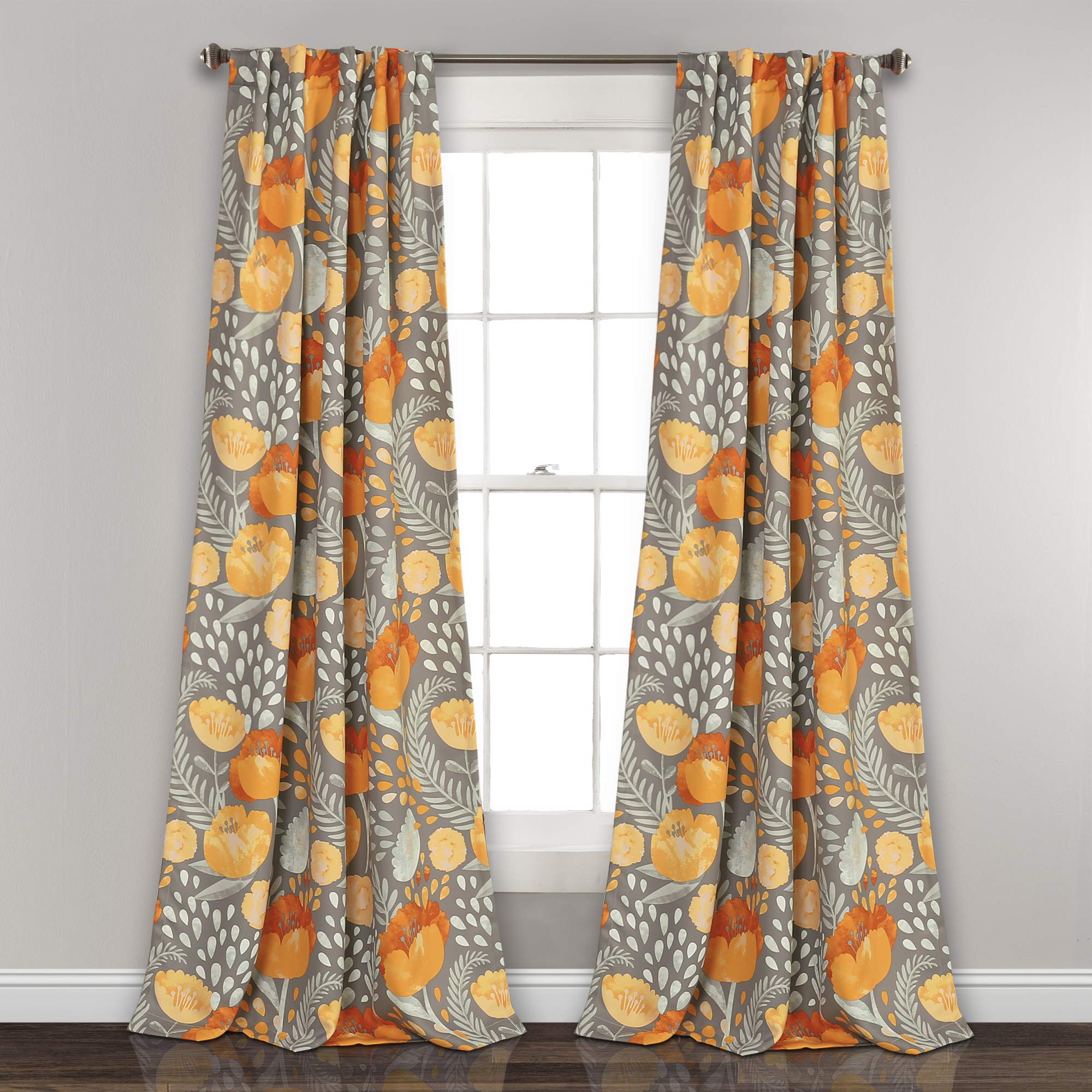 Lush Decor X 52    Yellow And Gray Poppy Garden Curtains Light Filtering Window Set For Living, Dining, Bedroom, 108 In L Panel