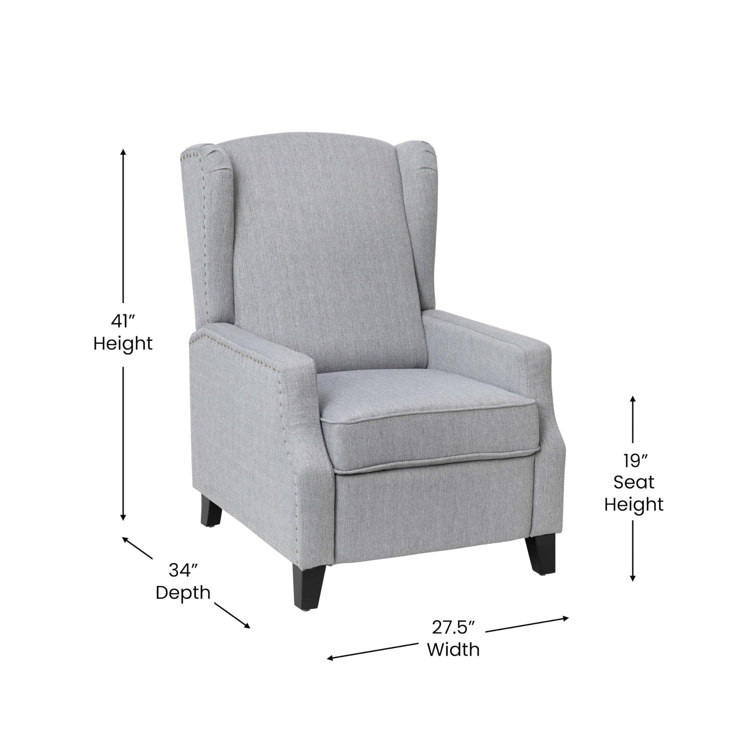 Flash Furniture Prescott Polyester Fabric Upholstered Slim Wingback Recliner, Modern Pushback Recliner Chair with Pocket Spring Seat, Gray