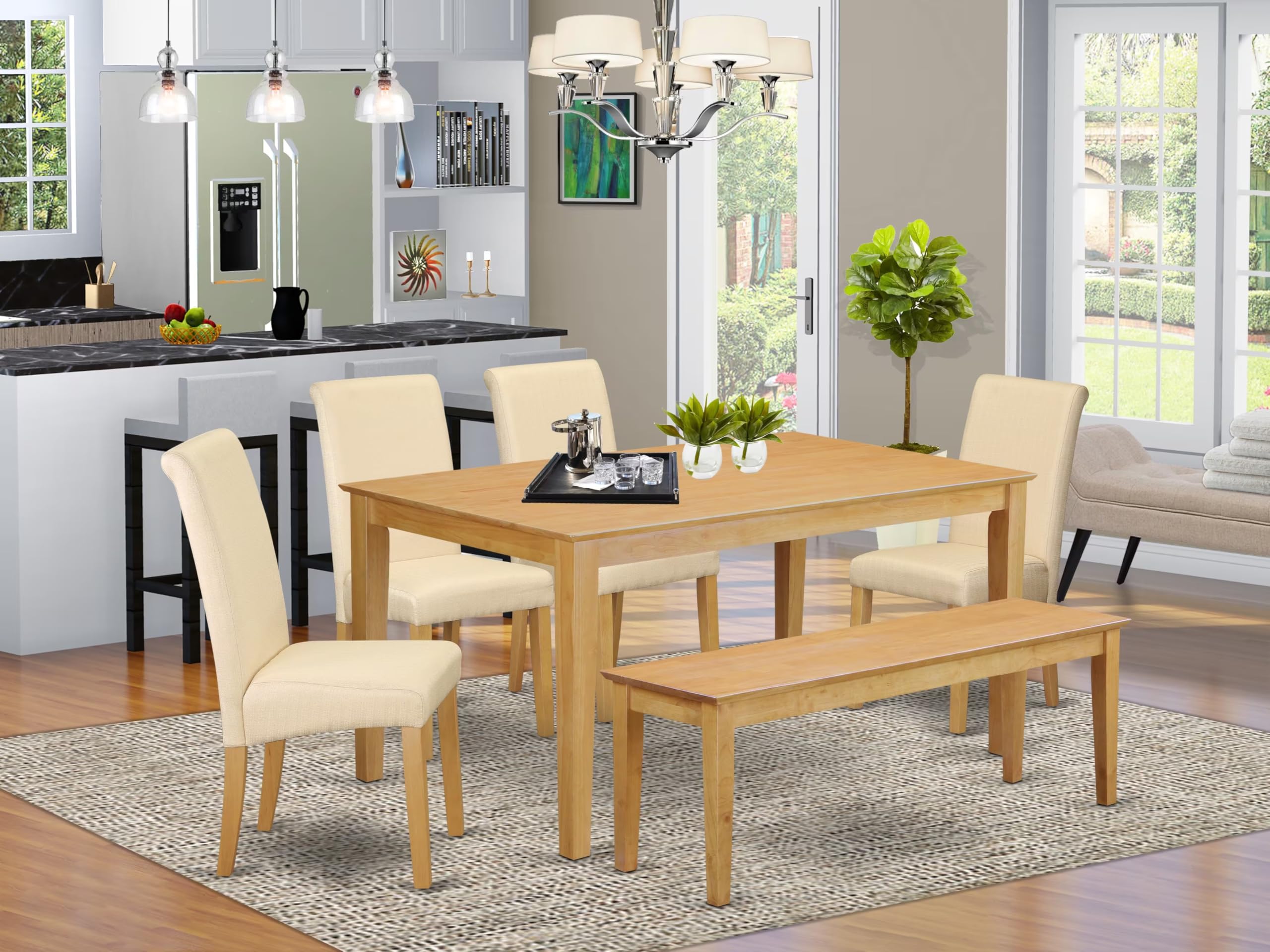 East West Furniture Caba6-Oak-02 6 Piece Dining Room Table Set - Thumbnail 2