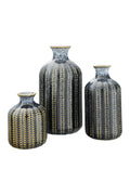 Creative Co-Op Embossed Stoneware Reactive Glaze Finish (Set of 3 Sizes) Vase Set, Blue