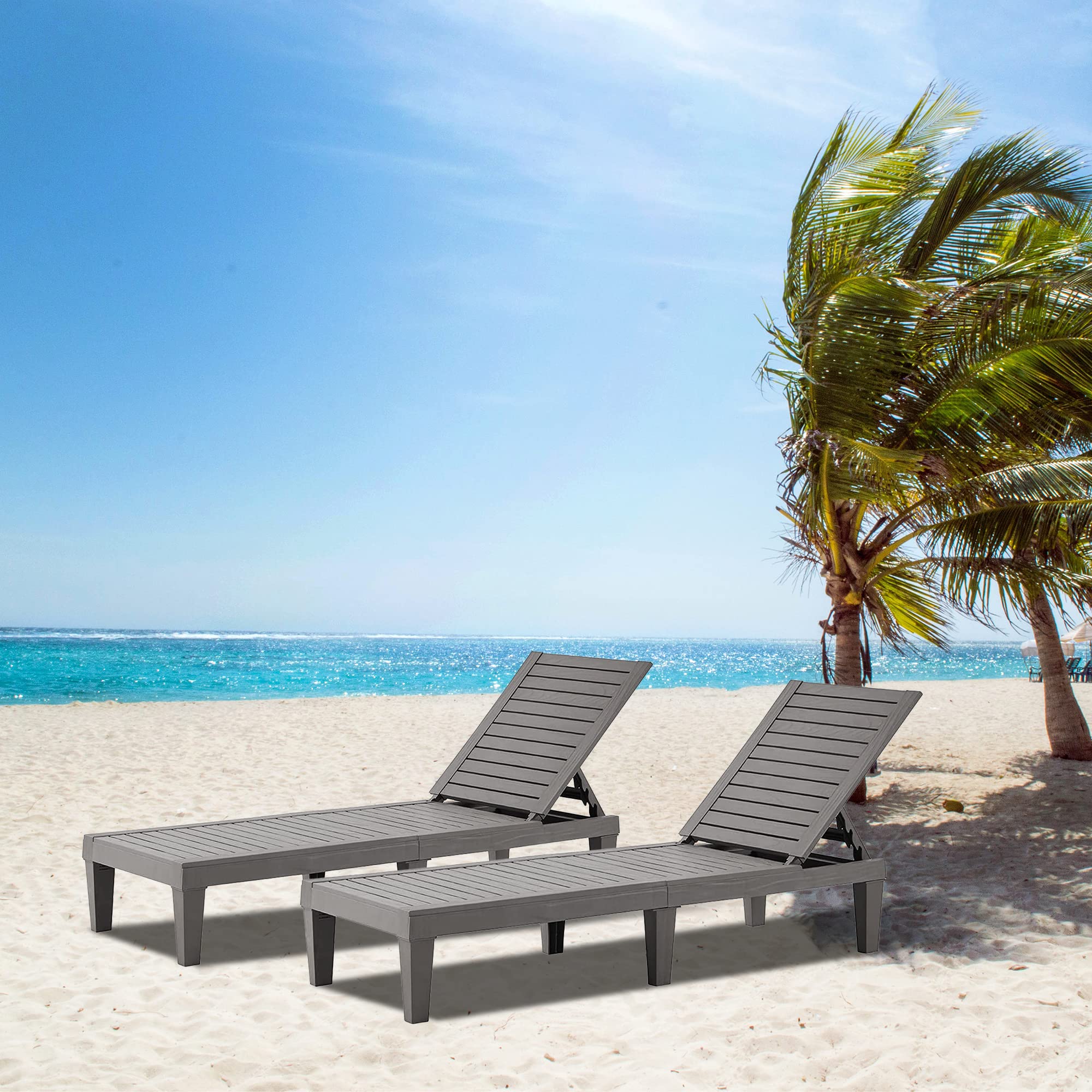 Eunhoo Outdoor Chaise Lounge Set Of 2, Adjustable Pool Lounge Chair With 5 Positions Backrest, Waterproof Sun Loungers For Garde