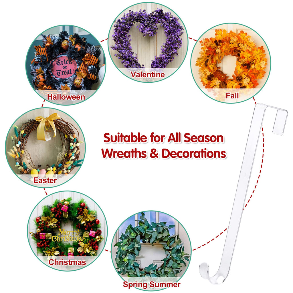 Umihhonz 12' Wreath Hangers For Front Door,Non Scratch Wreath Door Hanger,Over The Door Hooks Hanger Easter Fall Halloween Chri