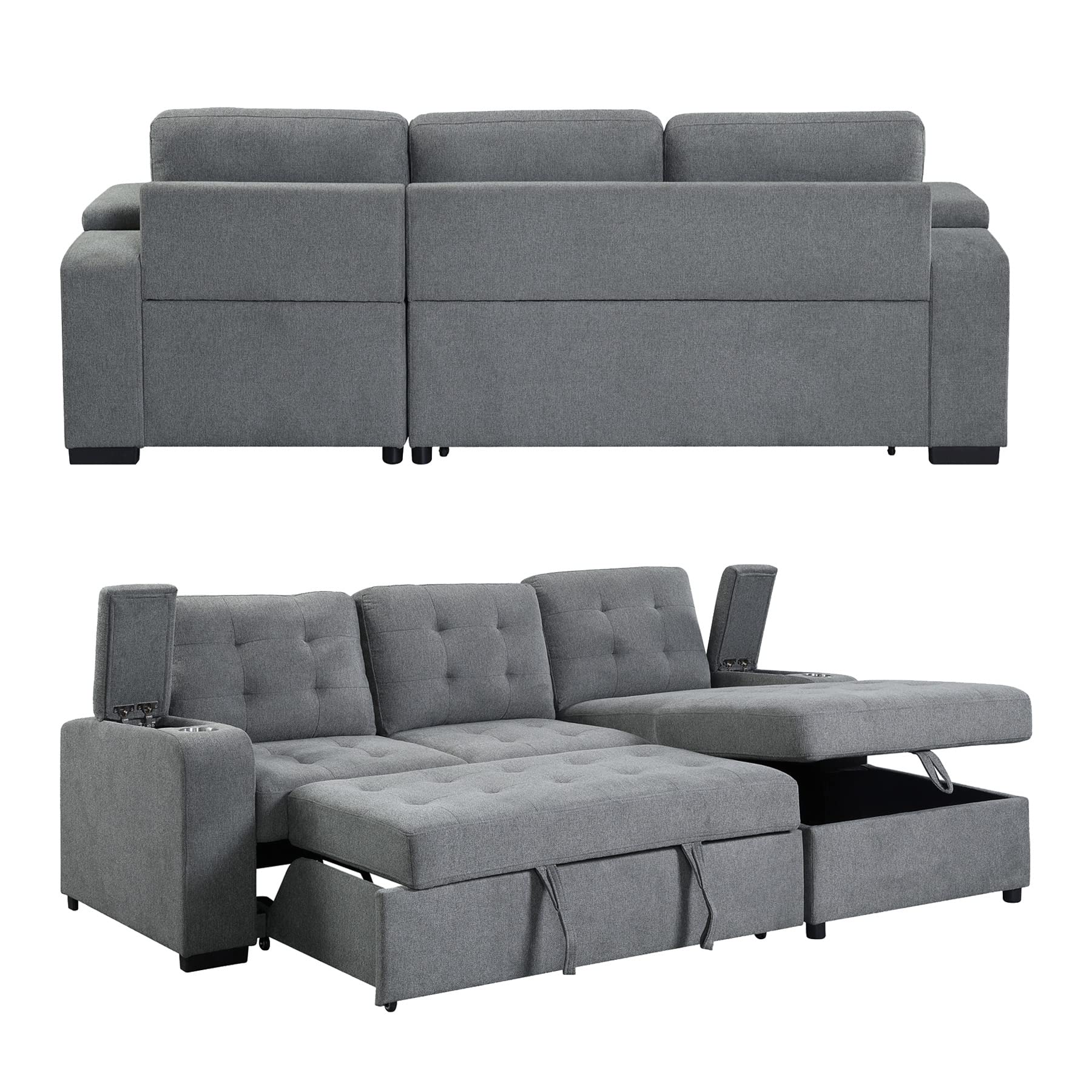 Acme Kabira Sleeper Sectional Sofa with Storage in Gray Fabric