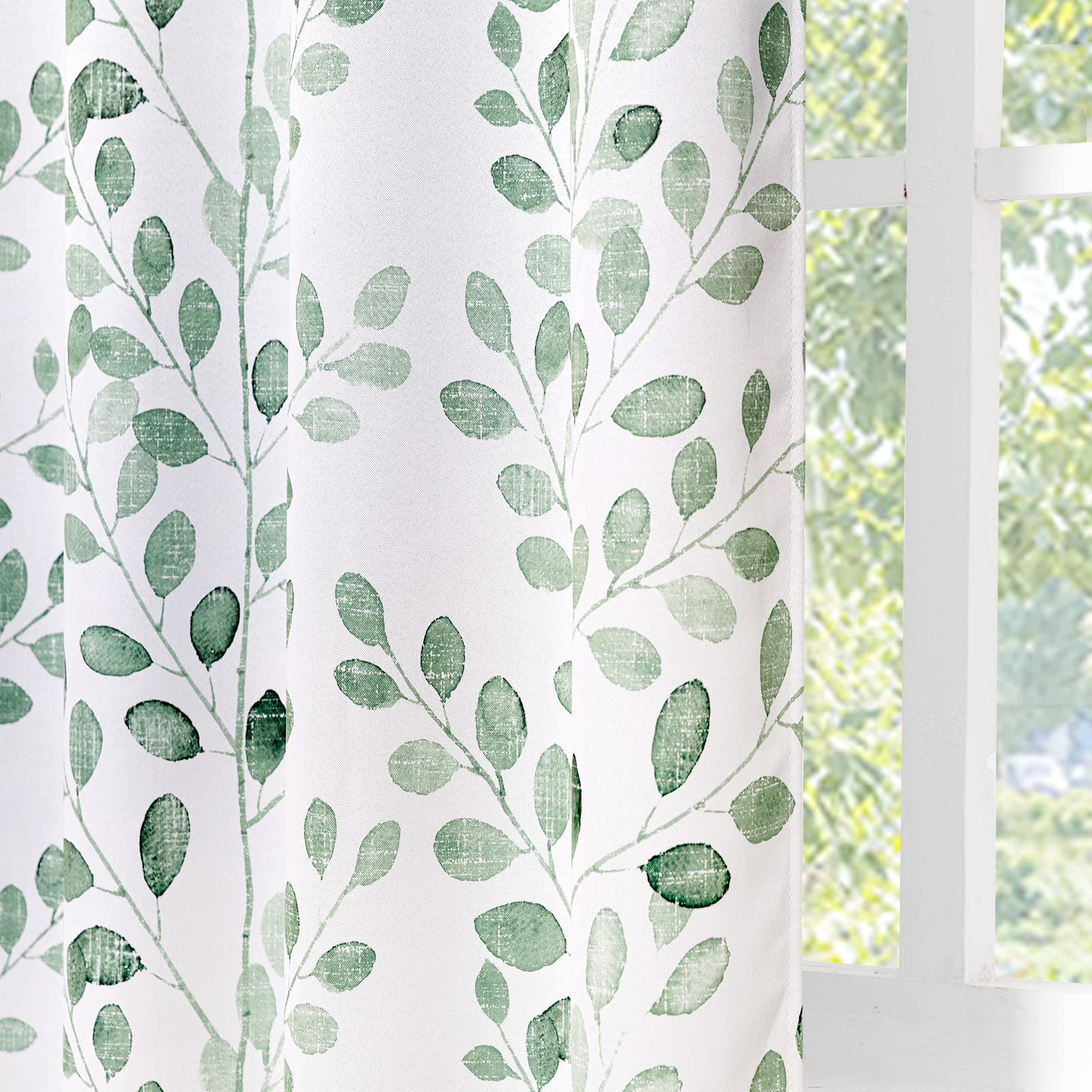 MYSKY HOME Living Room Curtains 84 inches Long Thermal Insulated Room Darkening Curtains for Dining Room Patio Leaf Pattern Grom