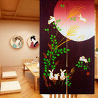 Ligicky Japanese Doorway Curtain Noren Cute Rabbit Under Moon Decoration Red 33X59Inch