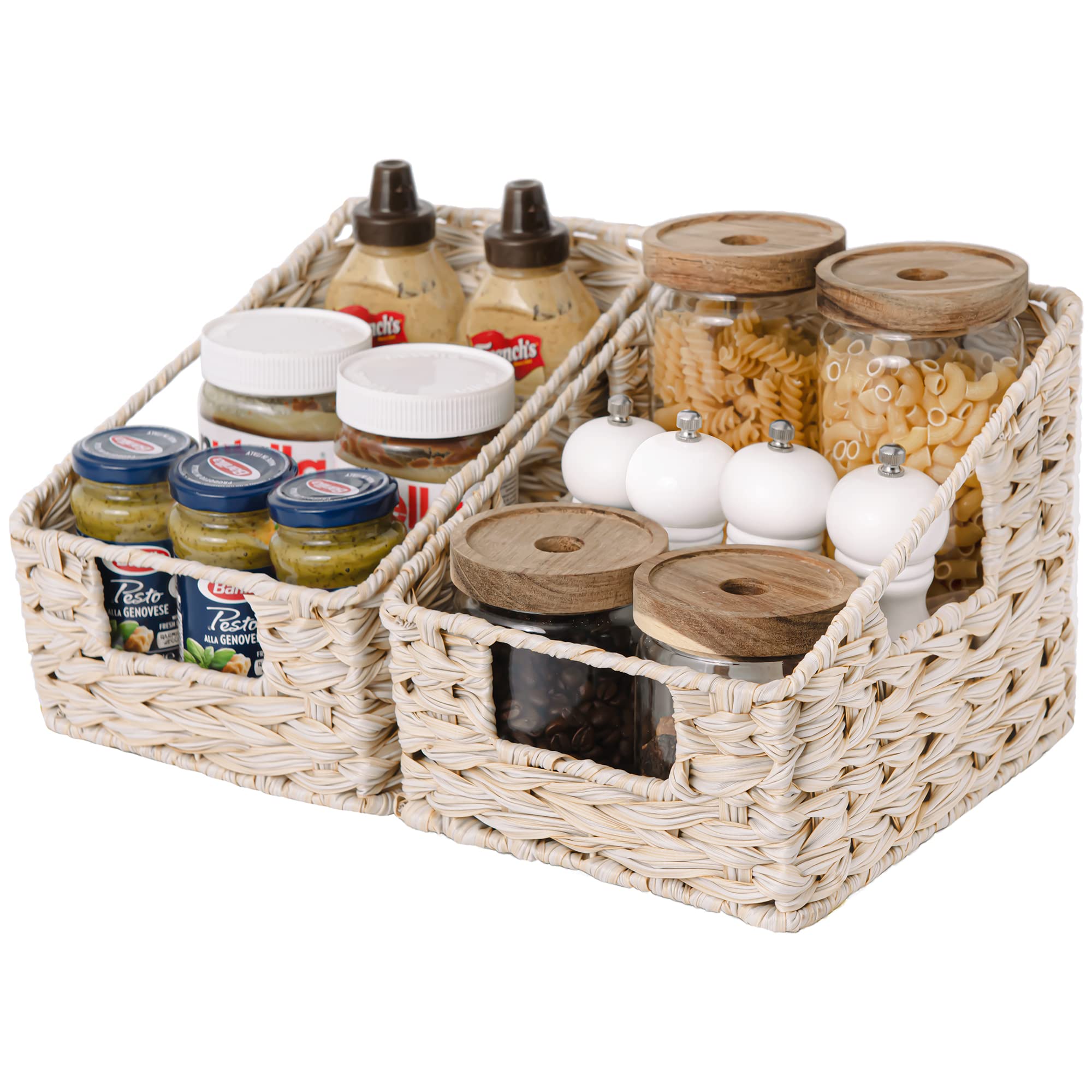 GRANNY SAYS Wicker Basket with Handles, Trapezoid Decorative Woven Baskets, Waterproof Wicker Storage Baskets for Shelves, Wicke