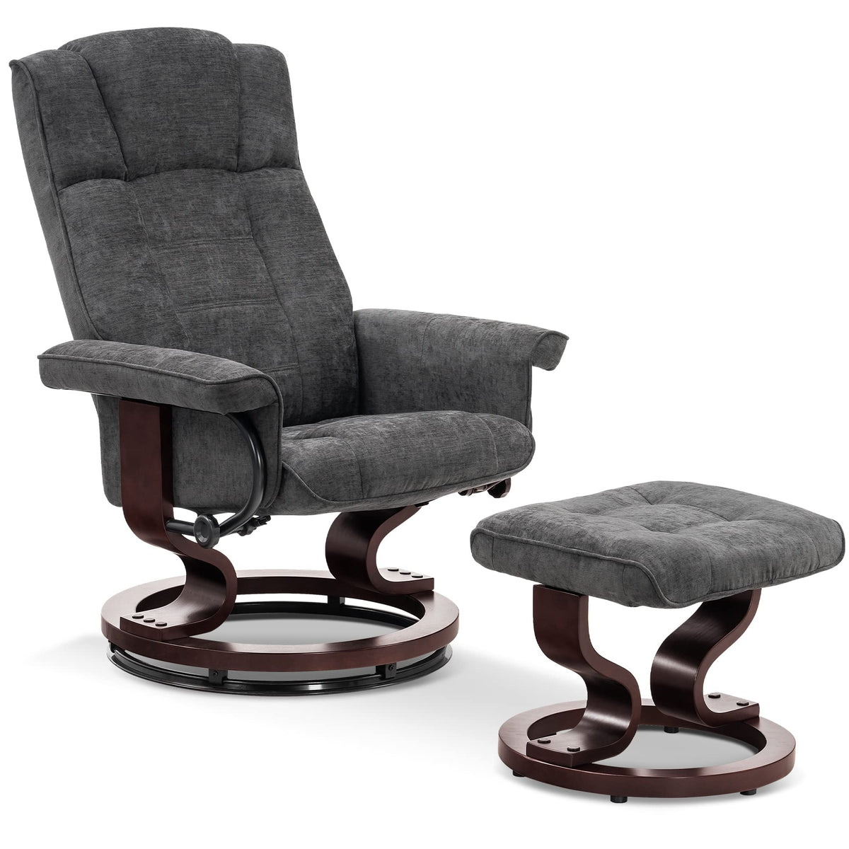Mcombo Manual Swivel Recliner With Ottoman, Faux Leather Chair Ottoman Set, For Rv Small Spaces, Living Room, Bedroom, Office 90
