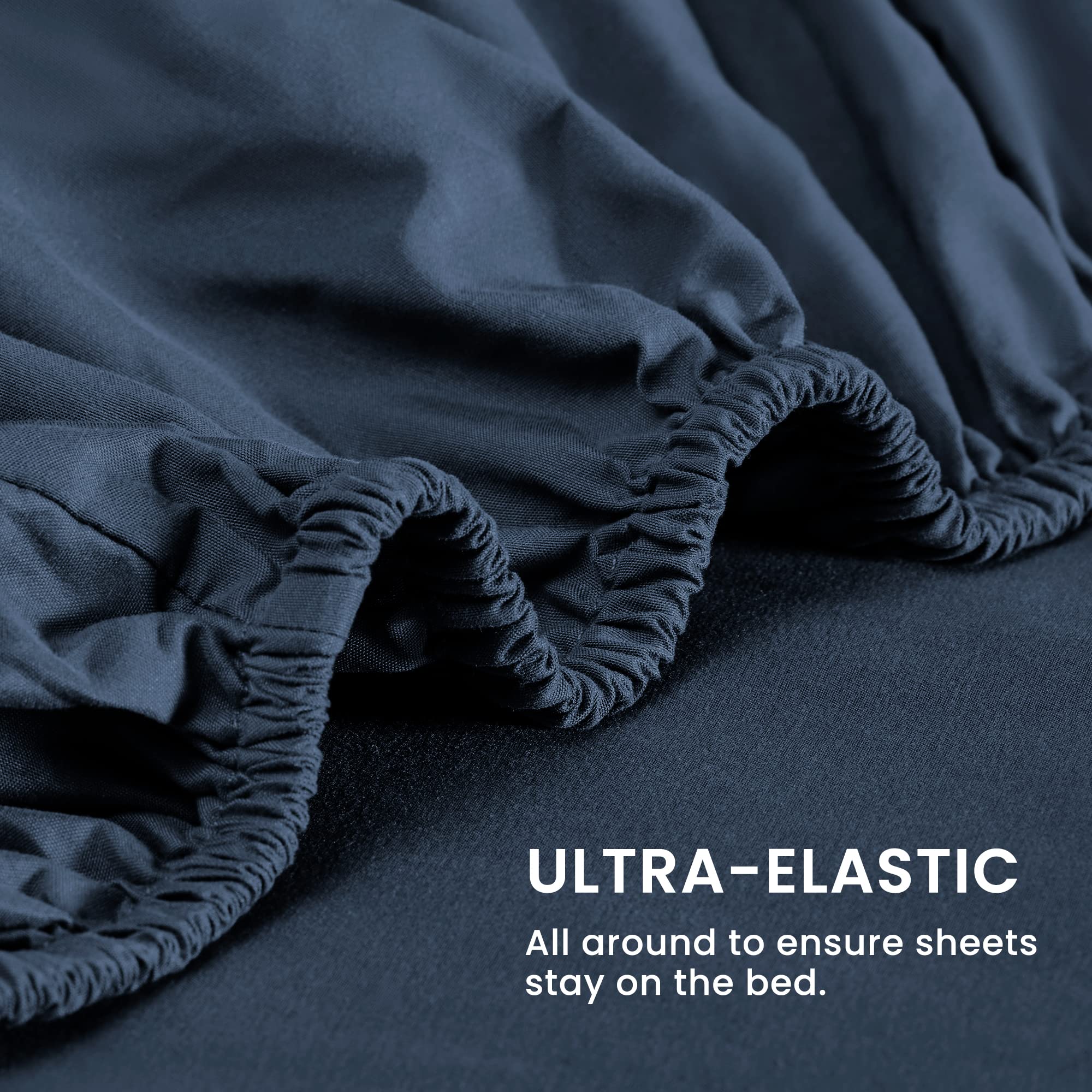 Sleep Zone Nanotex Super Soft Cooling Twin Bed Sheets Set For Kids 3 Piece - Easy Care Fitted Flat Sheet & Pillowcase Sets - Wrinkle Free, Fade Resistant, Deep Pocket 16' (Navy Blue, Twin)