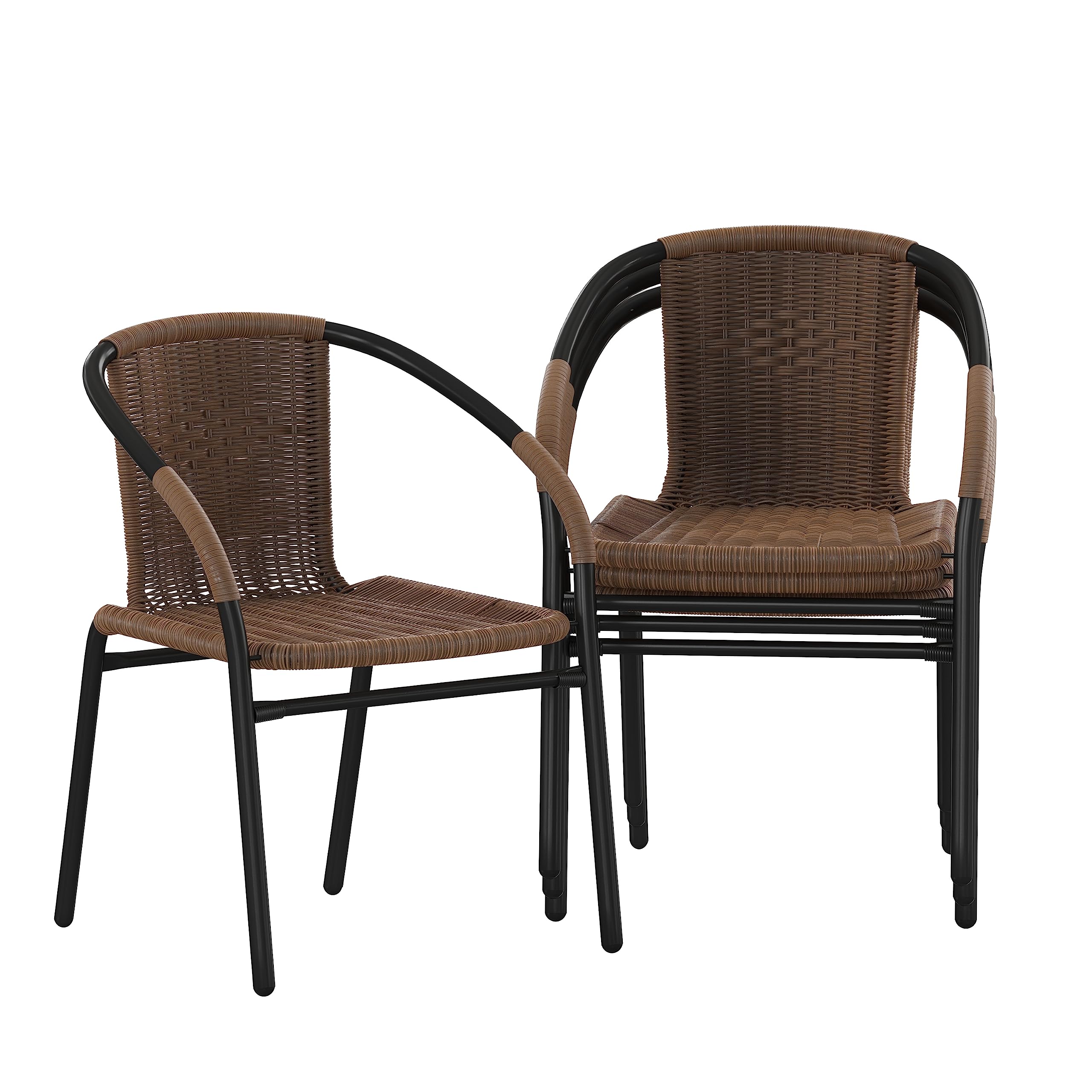 Flash Furniture Lila Modern Rattan Indoor/Outdoor Stackable Dining Chairs, Stacking Rattan Bistro Chairs for Patio or Restaurant