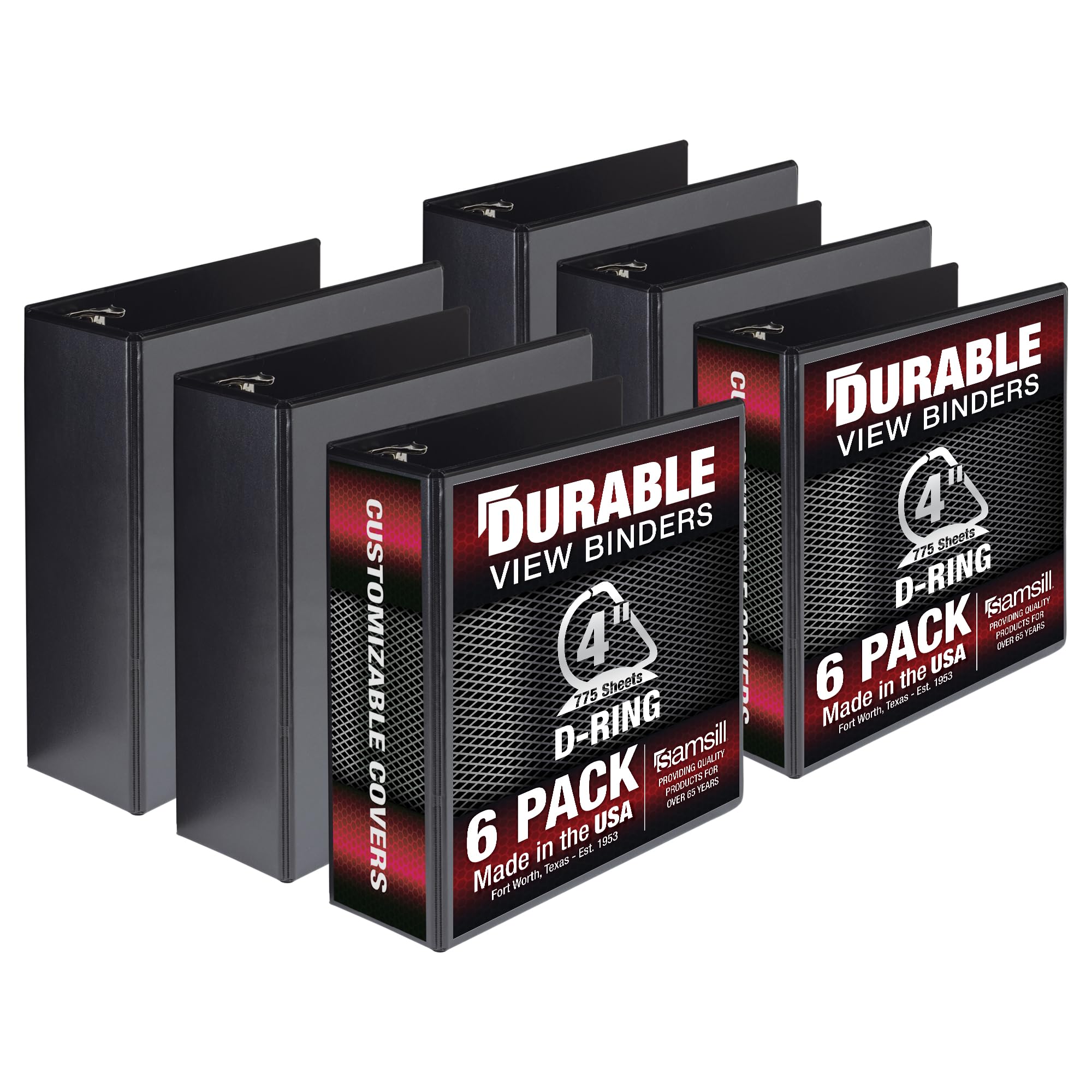 Samsill Durable 4 Inch Binder, Made In The Usa, Locking D Ring Customizable Clear View Binder, Black, 2 Pack, Each Holds 775 Pag