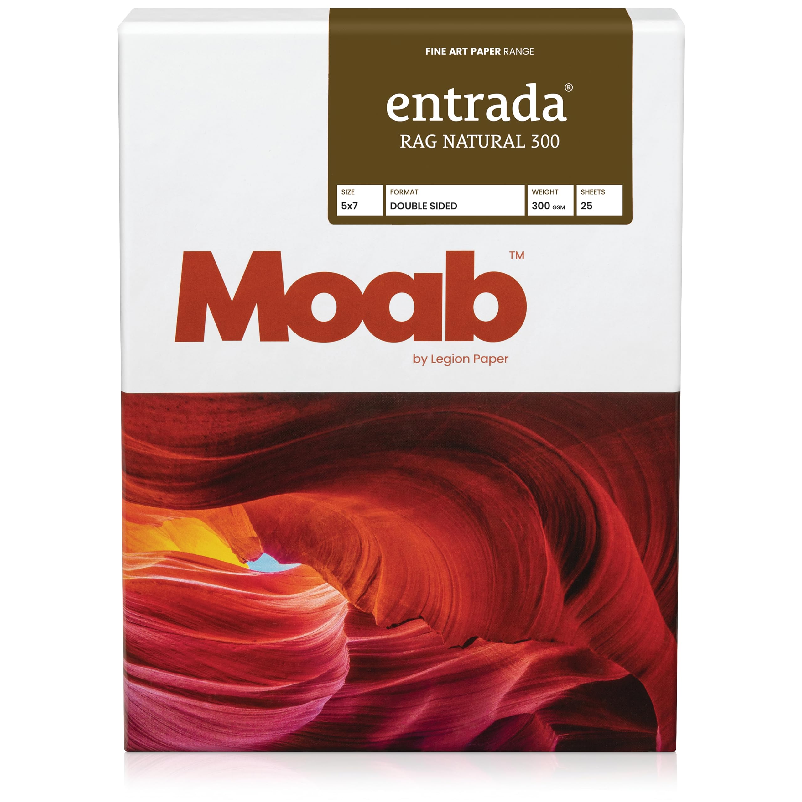 Moab Entrada Rag Natural 300, 100% Cotton Fine Art Archival Inkjet Paper, 2-Sided, Smooth (Hotpress) Natural White Matte, Heavy