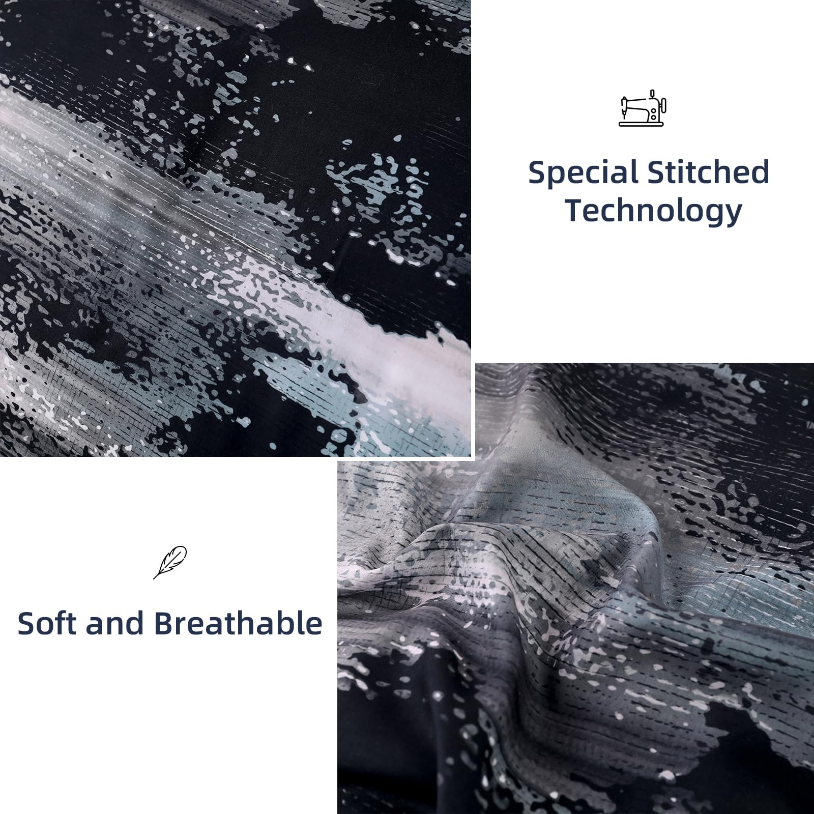 Dinjoy Ombre Blue Comforter Set King Size Gradient Navy Blue Black Boho Bedding Set For Teen Men Women 7 Pieces Bed In A Bag Boh