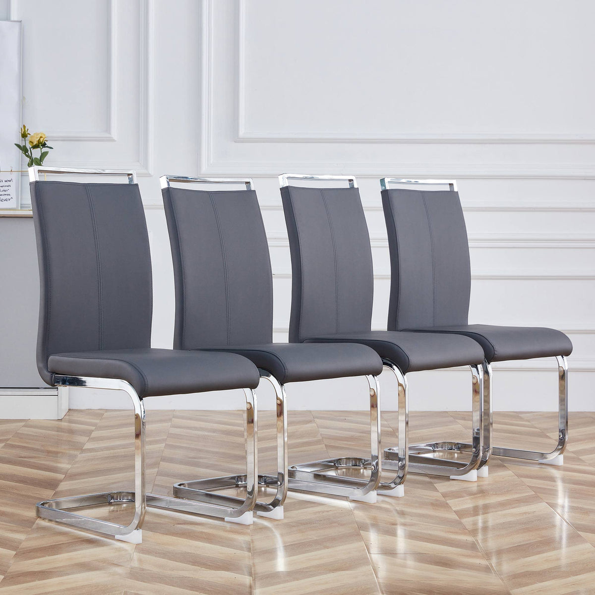 Baysitone Modern Dining Chairs Set Of 4, Side Dining Room Chairs, Kitchen Chairs With Faux Leather Padded Seat High Back, Chairs For Dining Room,Kitchen, Living Room Grey