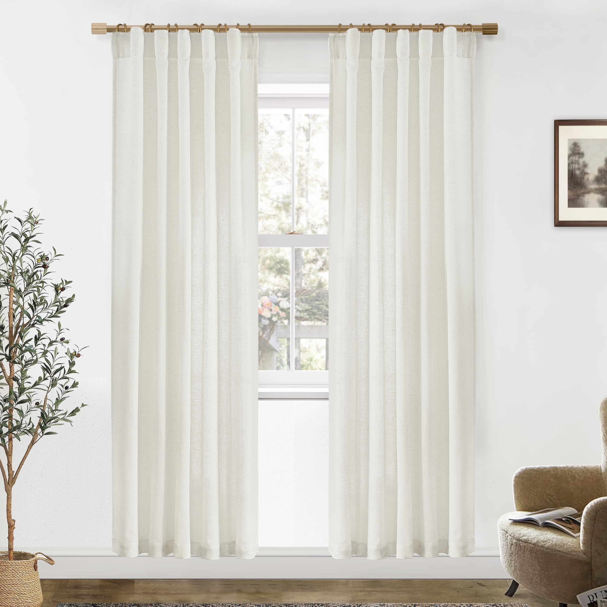 Panelsburg 80 Inch Curtains For Bedroom Closet Door,Linen Boho Semi Sheer Back Tab Pleated Easy Open Sliding Closet Door Curtain