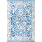 SAFAVIEH Brentwood Collection 2' x 4' Ivory / Navy BNT832A Medallion Distressed Non-Shedding Entryway Living Room Foyer Bedroom 