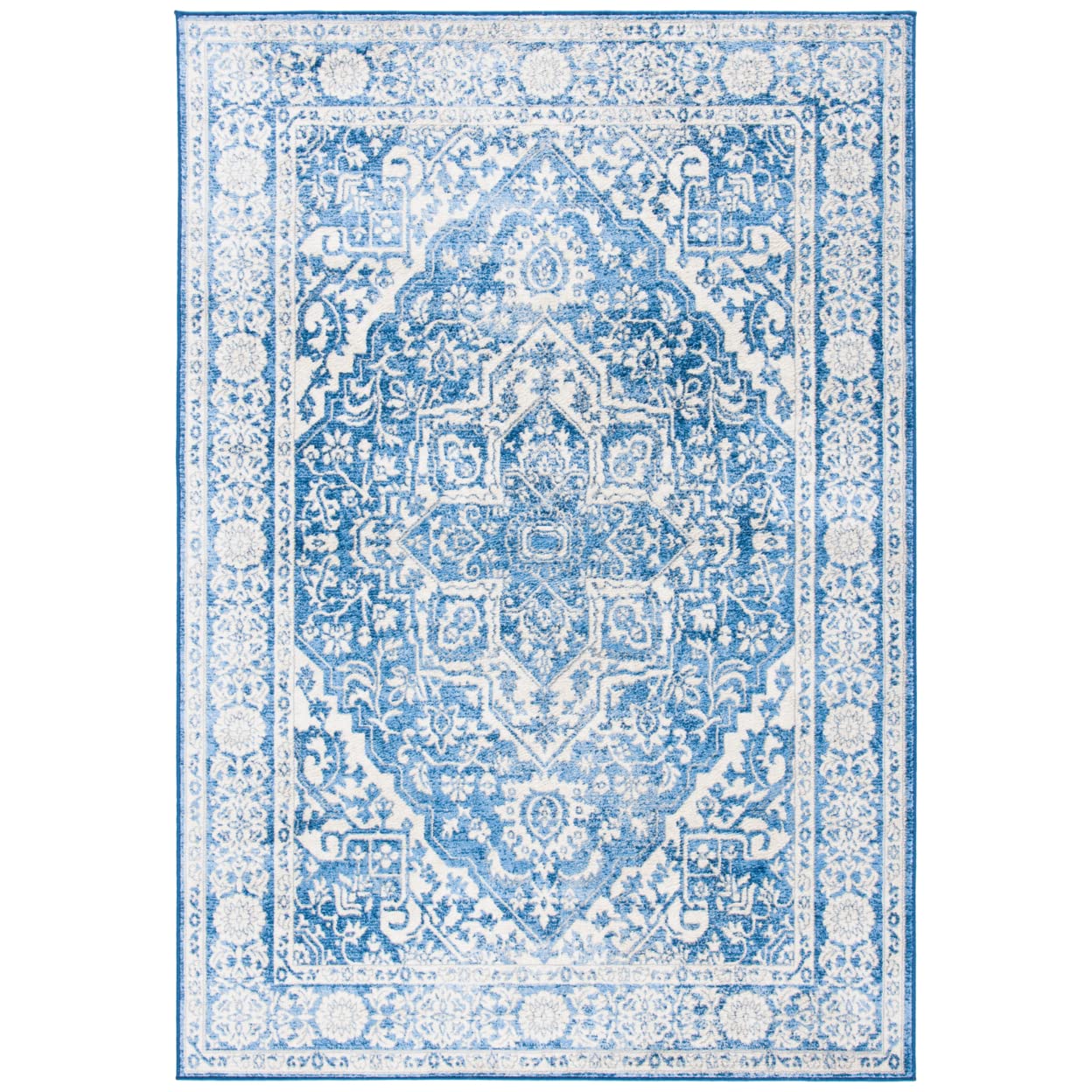 SAFAVIEH Brentwood Collection 2' x 4' Ivory / Navy BNT832A Medallion Distressed Non-Shedding Entryway Living Room Foyer Bedroom 
