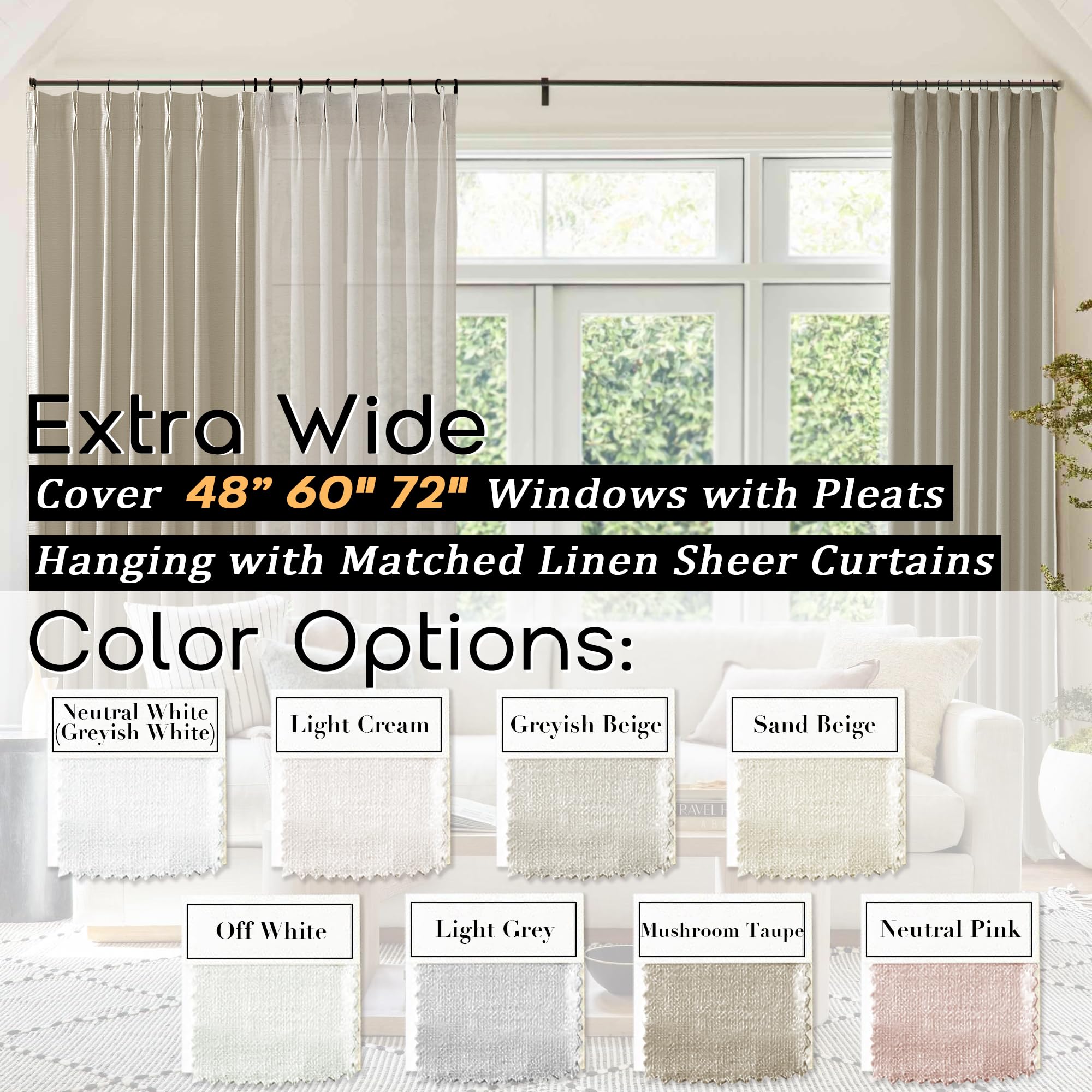 Shineland Pinch Pleated Soundproof Curtains 96 Inches Long 2 Panels Set For Office,Noise Cancelling Reducing Sound Proof Curtains For Window Soundproofing Doorway,Taupe