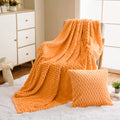 Vessia Flannel Fleece Throw Blanket(50X71Inch) With Pillow Cover(18X18Inch), 3D Jacquard Light Orange Fuzzy Blanket For Couch,So