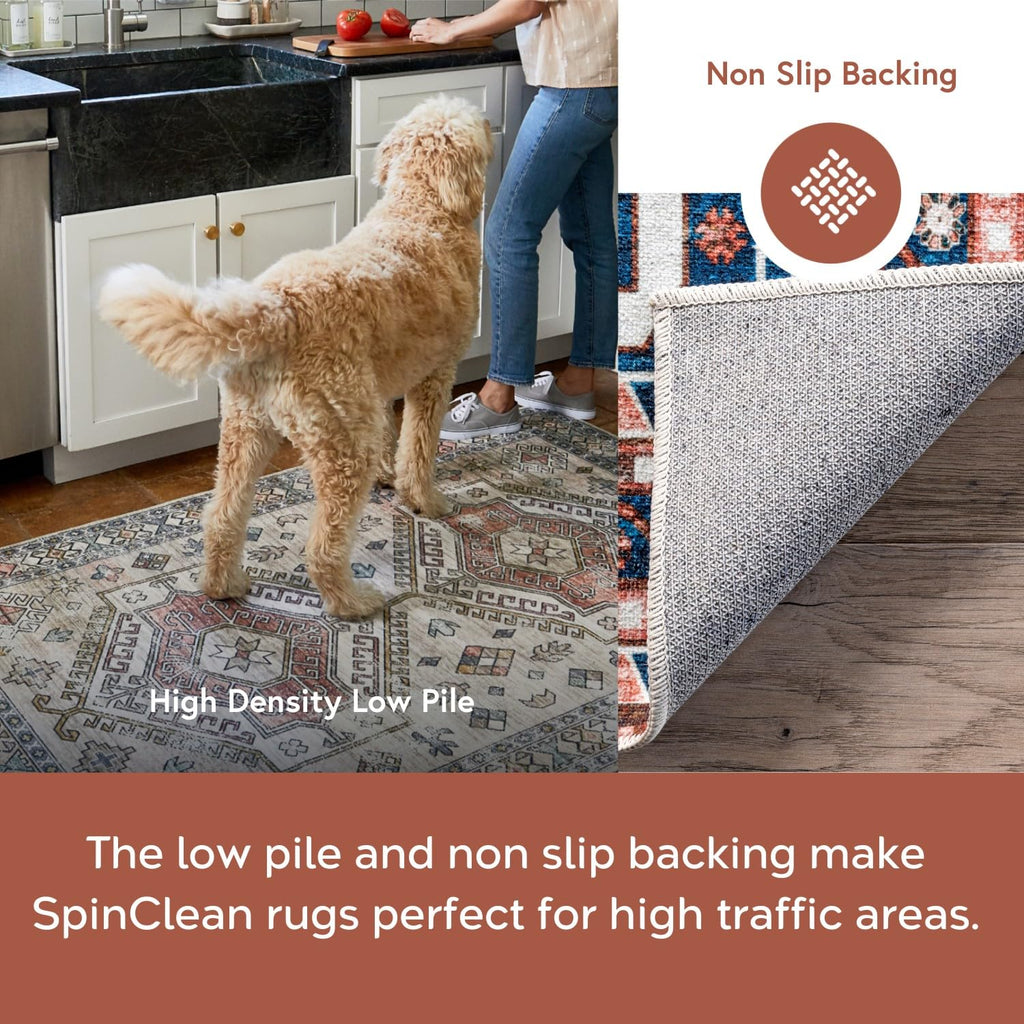 Nuloom 3' X 5' Spinclean Machine Washable Stain-Resistant Area Rug With Non Slip Backing, Low Profile For Living Room, Bedroom, And Dining Room, Zita Blue Multicolor