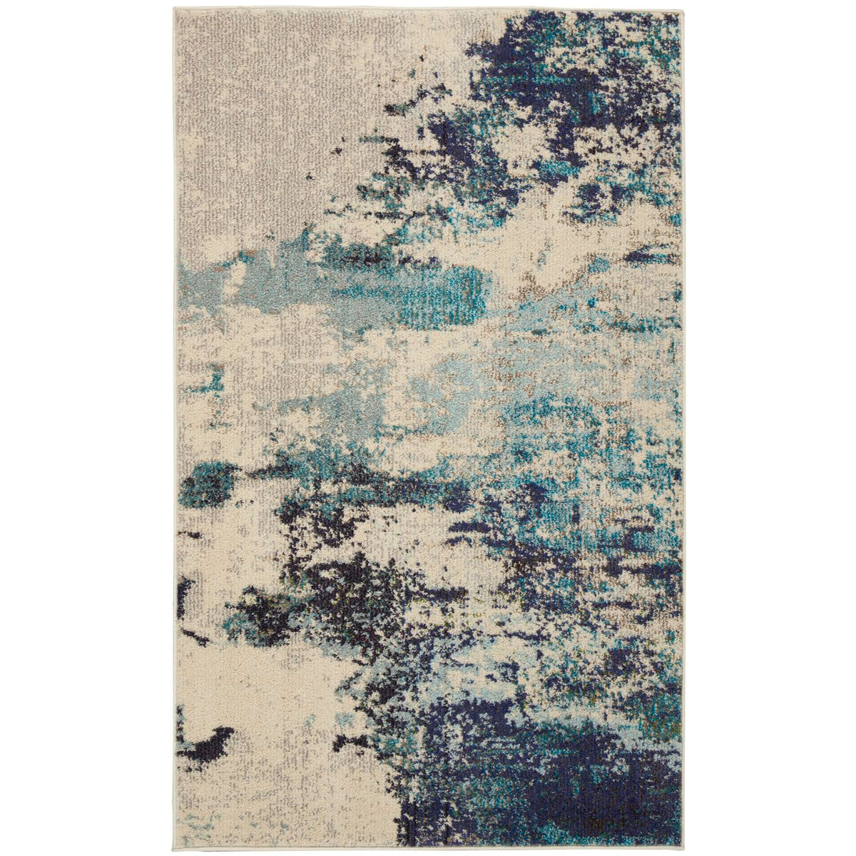 Nourison Celestial Modern Abstract Ivory/Teal Blue 3' X 5' Area Rug, Easy Cleaning, Non Shedding, Bed Room, Living Room, Dining