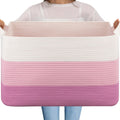 OIAHOMY Extra Large Blanket Basket, 95L Cotton Rope Woven Laundry Basket, Toy Bin for Baby Room, Container for Blanket Storage i