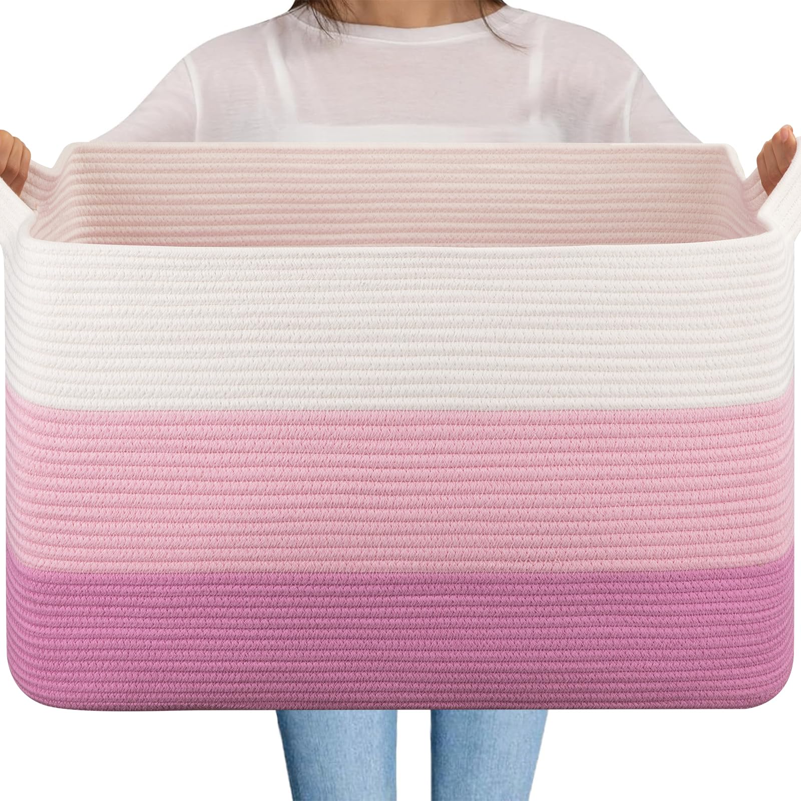 OIAHOMY Extra Large Blanket Basket, 95L Cotton Rope Woven Laundry Basket, Toy Bin for Baby Room, Container for Blanket Storage i