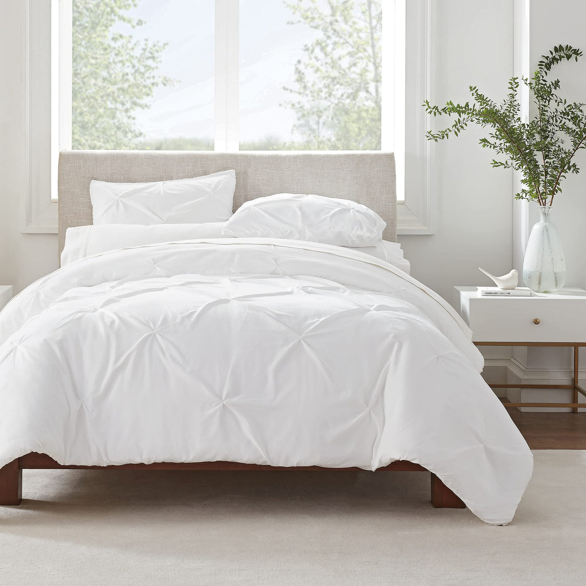 Serta Simply Clean Ultra Soft 2 Piece Hypoallergenic Stain Resistant Pleated Duvet Cover Set, Twin/Twin Xl, White