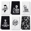 Haull 6 Pcs Gothic Skull Hand Towels Skeleton Kitchen Dish Towels, 16x24