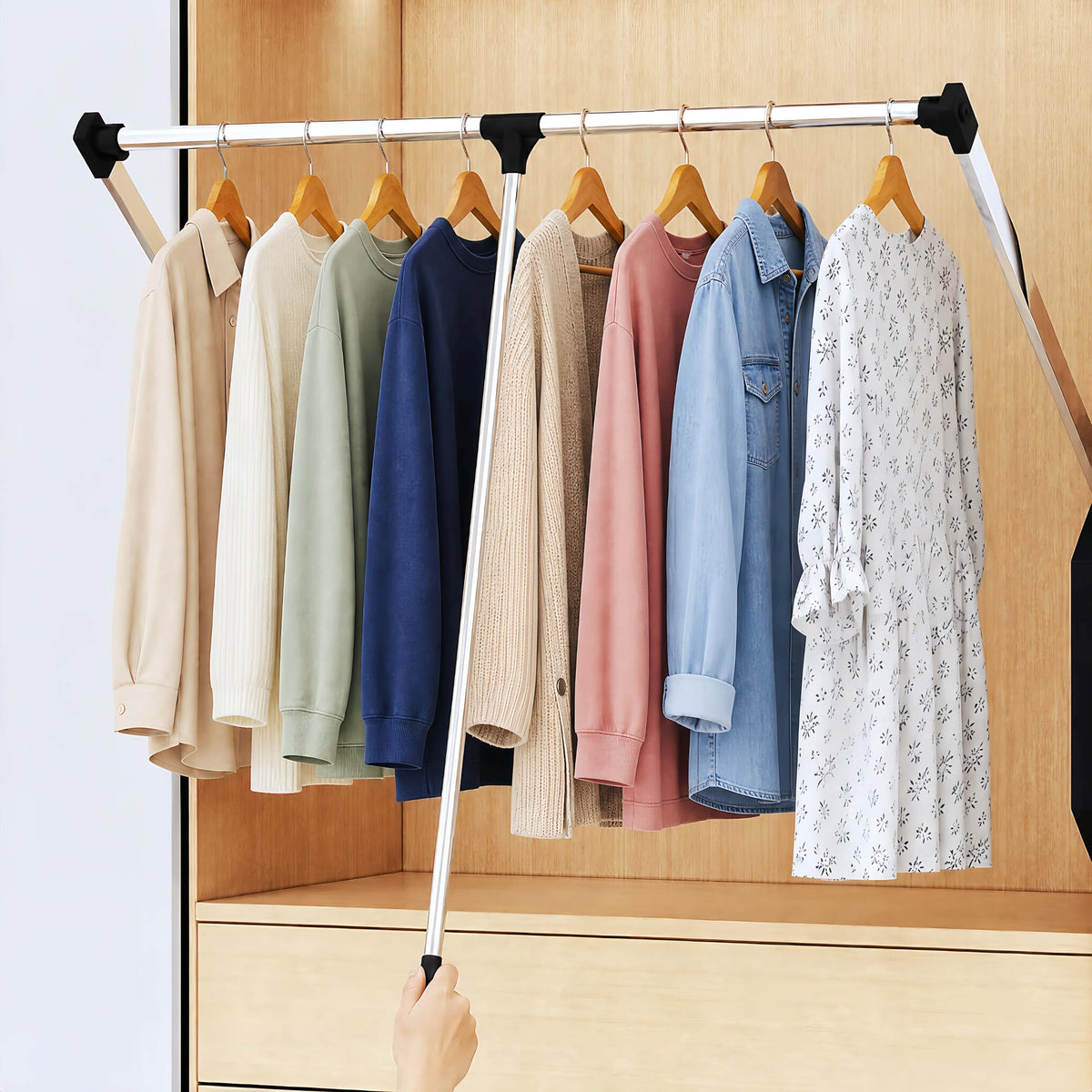 bimiti Adjustable 3345 Pull Down Closet Rods, Tall Wardrobe Clothes Access