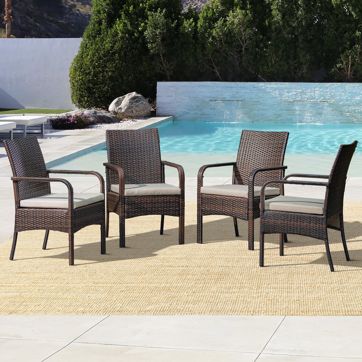 Idzo Lithe Upgraded 2000Hours Uv Wicker Outdoor Dining Chairs Set Of 4, 400Ibs Capacity Patio Furniture Set, Powder Coated Steel