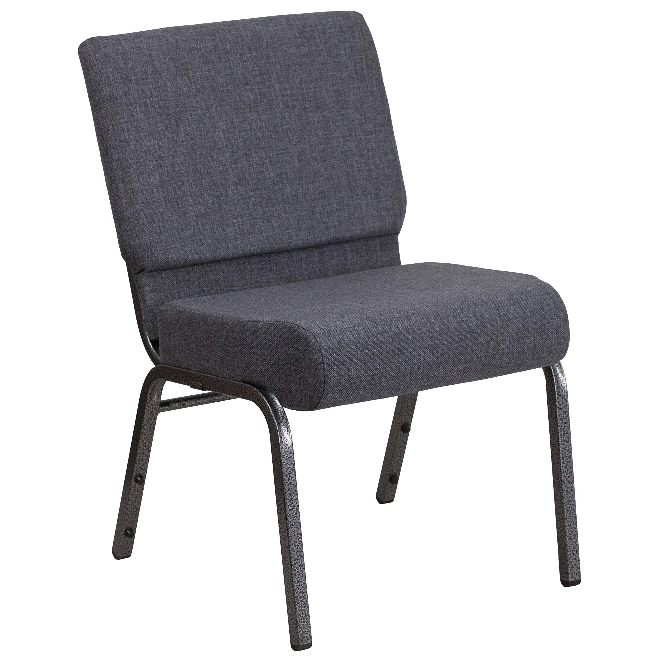Flash Furniture Hercules Series 21''W Church Chair In Dark Gray Fabric - Silver Vein Frame