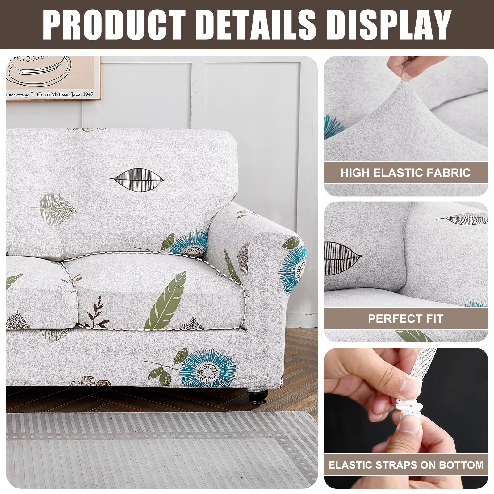 Searchi Stretch Sofa Cover Printed Couch Cover, Floral Pattern 4 Pieces Sofa Slipcover With 3 Separate Cushion Cover, Washable Furniture Protector For Living Room(Sofa, Autumn Leaves)