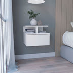 Depot E-Shop Seward Floating Nightstand, Wall Mounted With Single Drawer And 2-Tier Shelf, 12&Quot; H, White, Bedroom