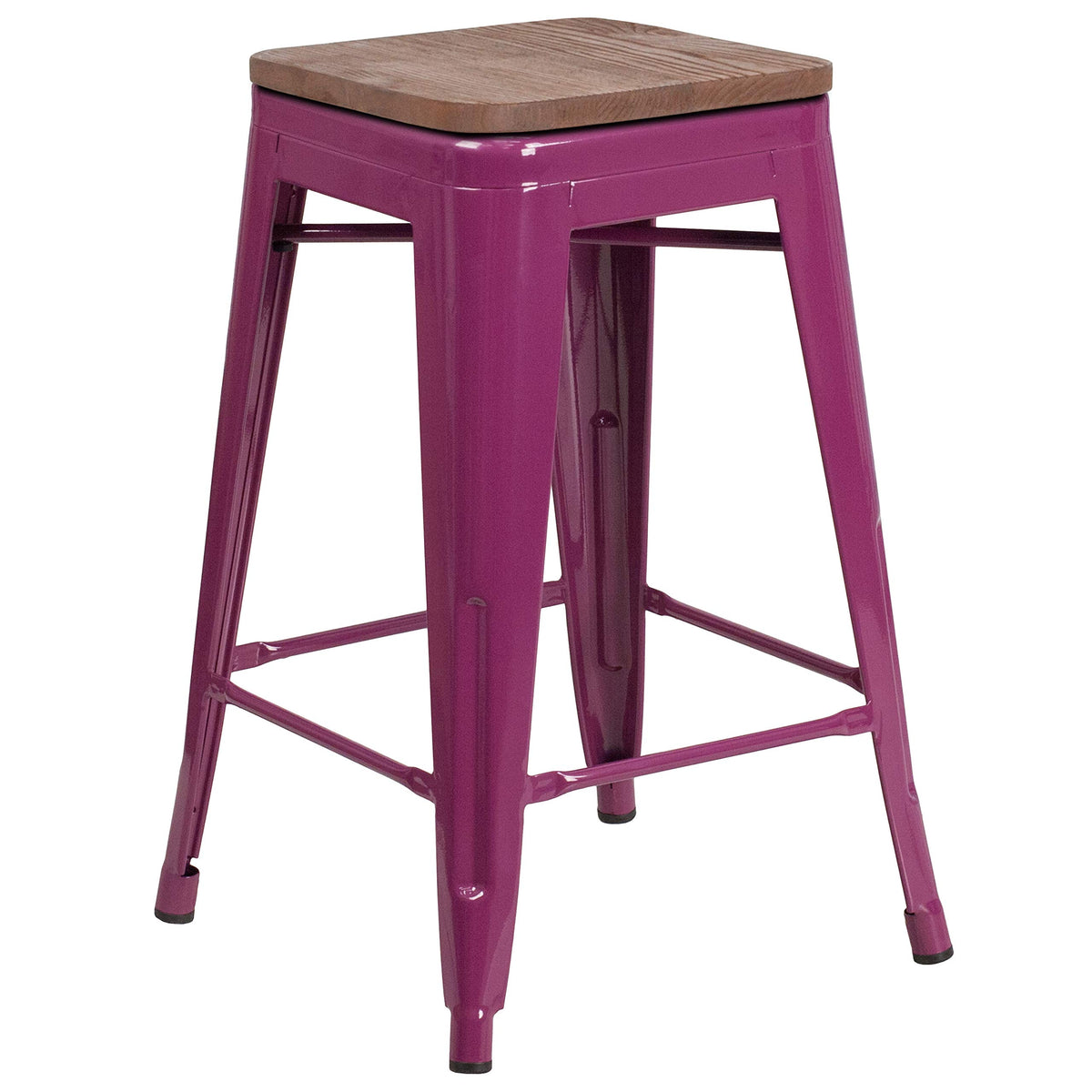 Flash Furniture Sinclair 24&quot; High Backless Purple Counter Height Stool with Square Wood Seat