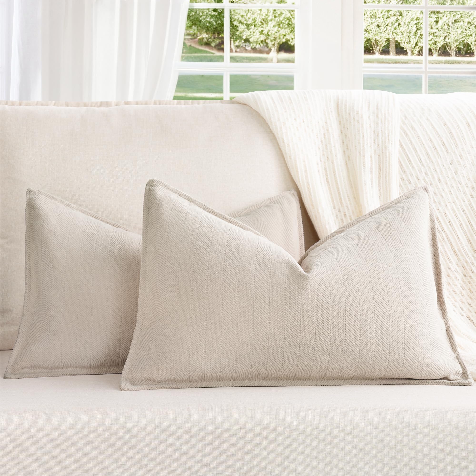 Zwjd Beige Pillow Covers 12X20 Set Of 2 Chenille Pillow Covers With Elegant Design Soft And Luxurious Decorative Throw Pillows F