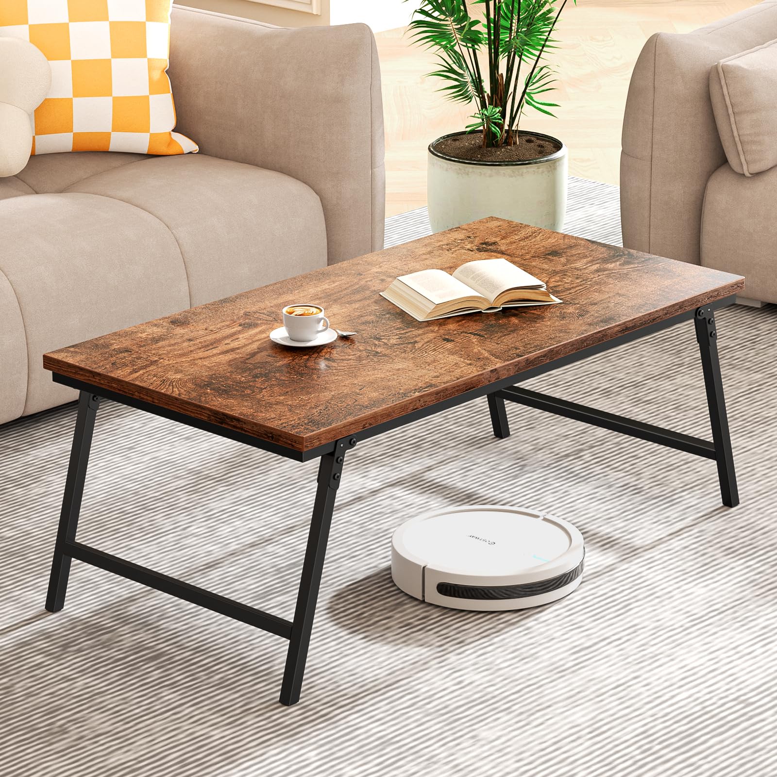 ALLSTAND Folding Coffee Table, Leg Latches Portable Sturdy Floor Table Desk for Sitting on The Floor, No Assembly Low Coffee Tab