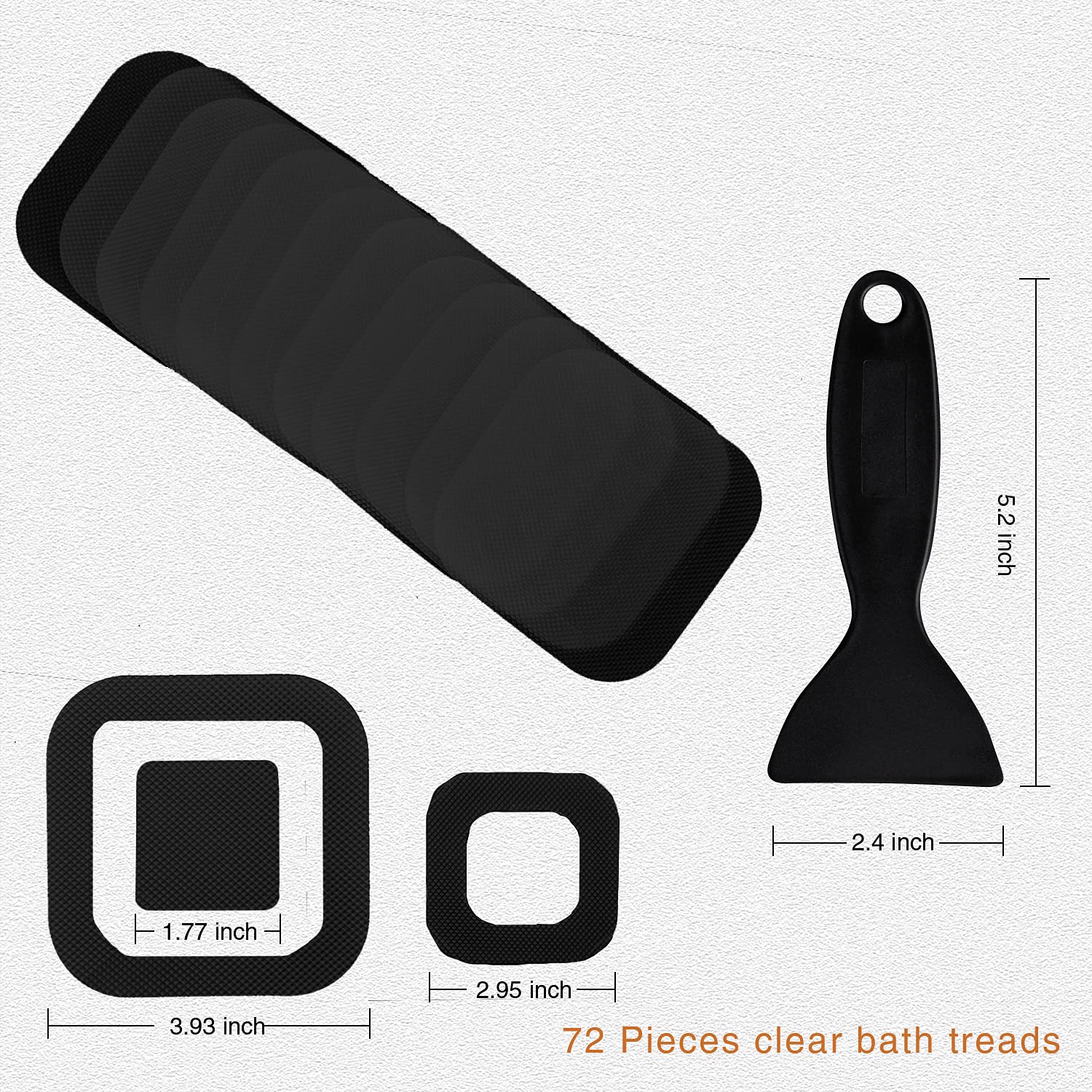 Secopad Non-Slip Bathtub Stickers, 72 PCS Adhesive Safety Treads for Bathroom & Shower, Large Black Decals
