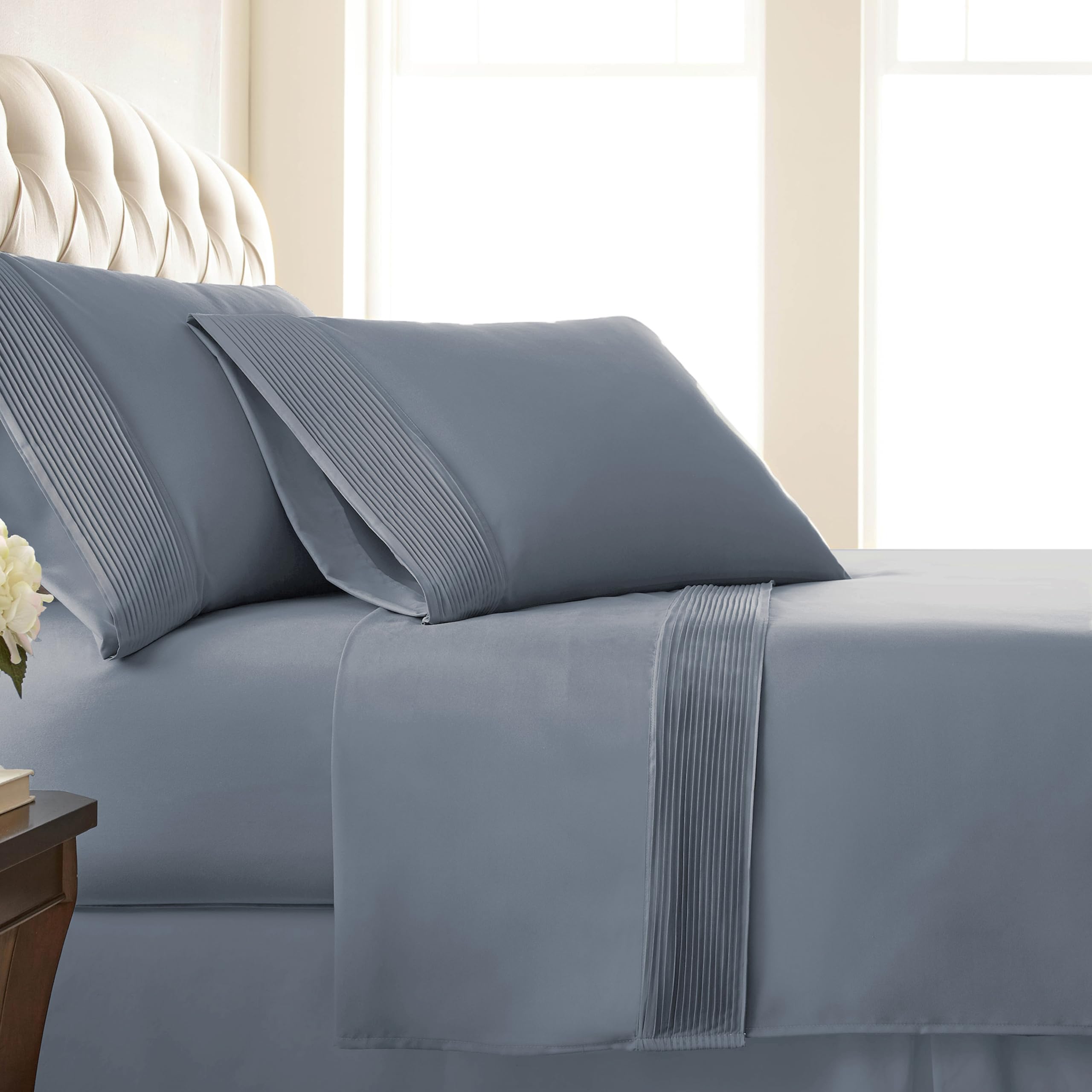 Southshore Fine Living, Inc. Pleated Twin Xl Deep Pocket Sheet Set, 3-Piece, With Flat And Fitted Sheets, 1 Standard Pillow Case