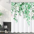 Gibelle Emerald Green Eucalyptus Shower Curtain, Watercolor Plant Leaves with Floral Bathroom Shower Curtain Set, 72x72