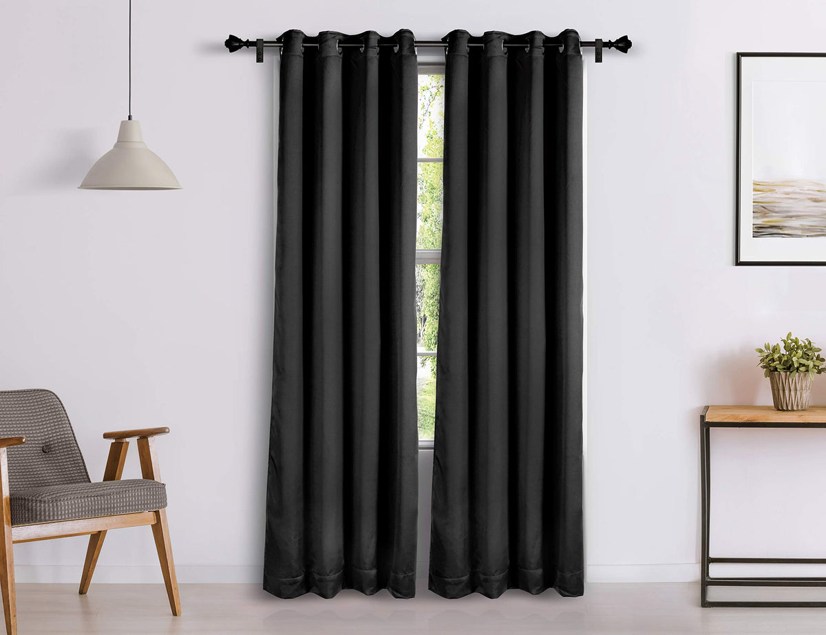 Amazon Brand  Solimo Room Darkening Blackout Door Curtain, 7 Feet, Set of 2 (Black), Eyelet, Solid