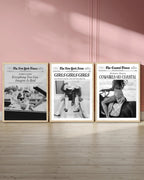 Ihery Girls Just Wanna Have Fun Framed Trendy Cowgirl Newspaper Wall Art, 12X16In Natural Oak Wood Black And White Canvas Wall D