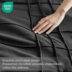 Comfort Spaces Black Queen Size Duvet Cover Set - 3 Pieces Pintuck Pleated Duvet Cover Queen, All Season Lightweight, Extra Softness Pre-Washed Microfiber Queen Bedding Cover Shams, Full/Queen